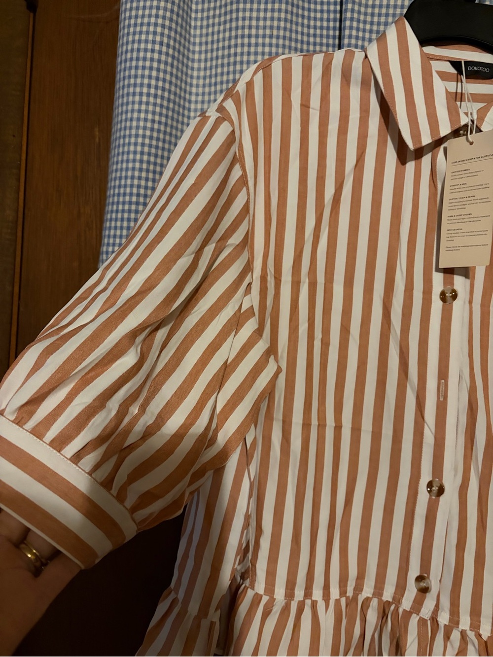 Striped Ruffle Hem Button-Up Shirt - Picture 4 of 7